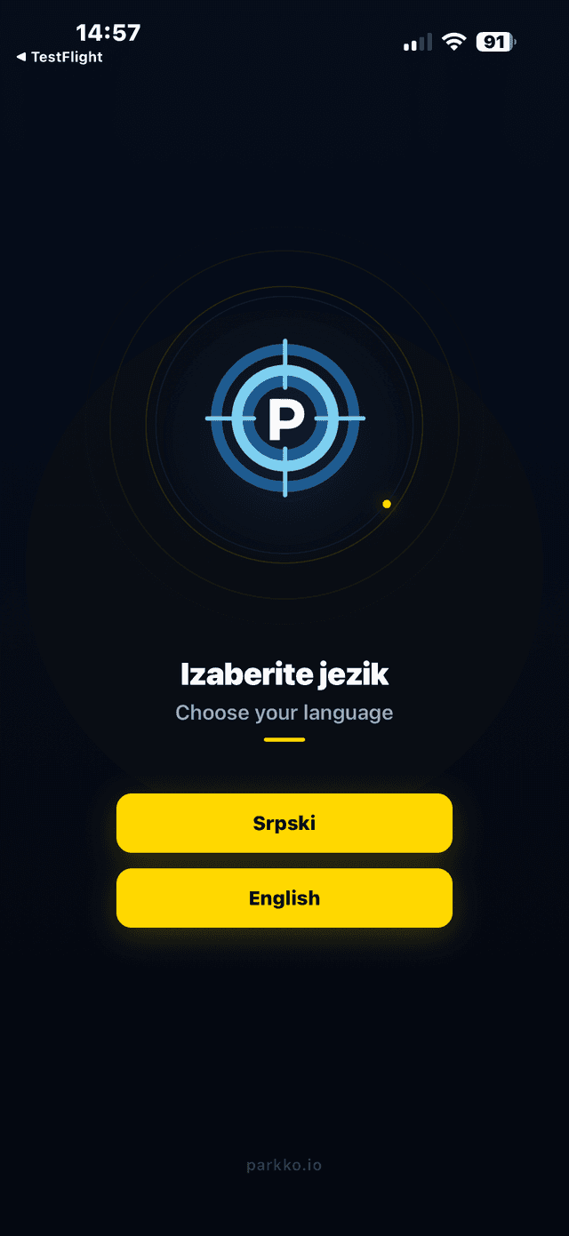 Language selection screen