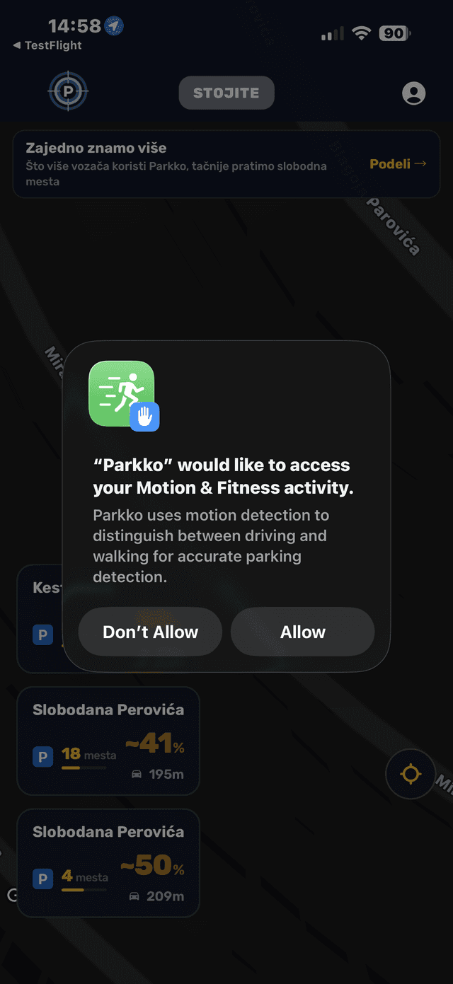 Motion recognition permission