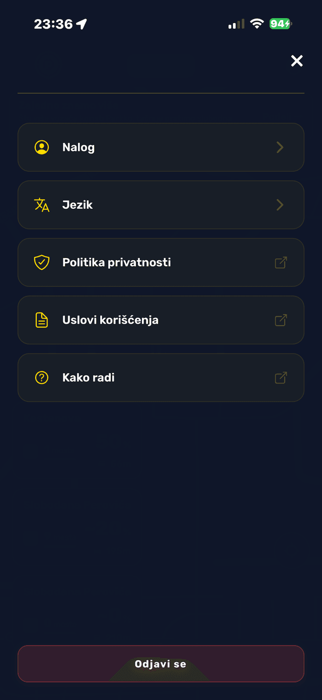 Settings menu